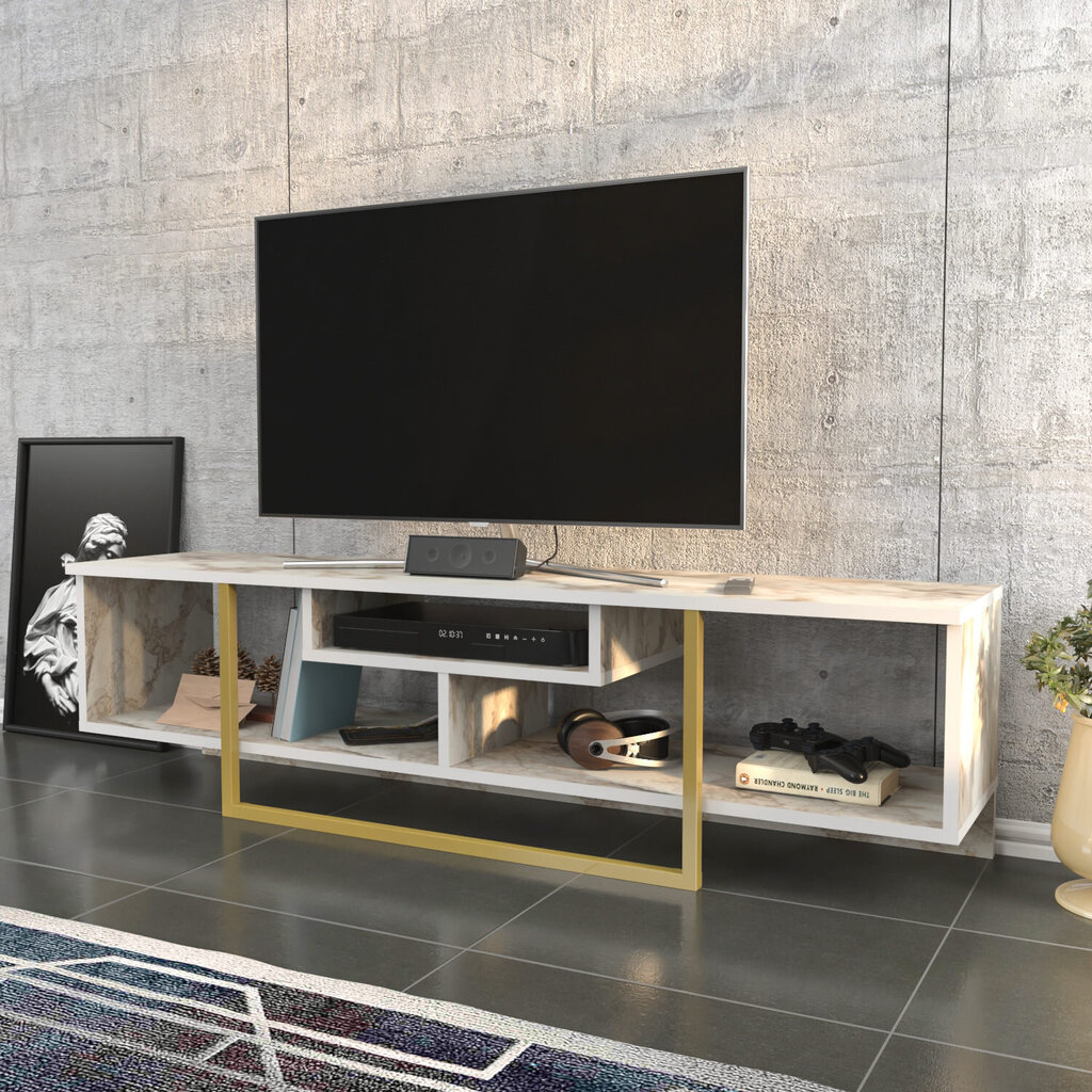 TV stovas Asir, 150x35,2x40 cm, auksinis/baltas kaina ir informacija | TV staliukai | pigu.lt
