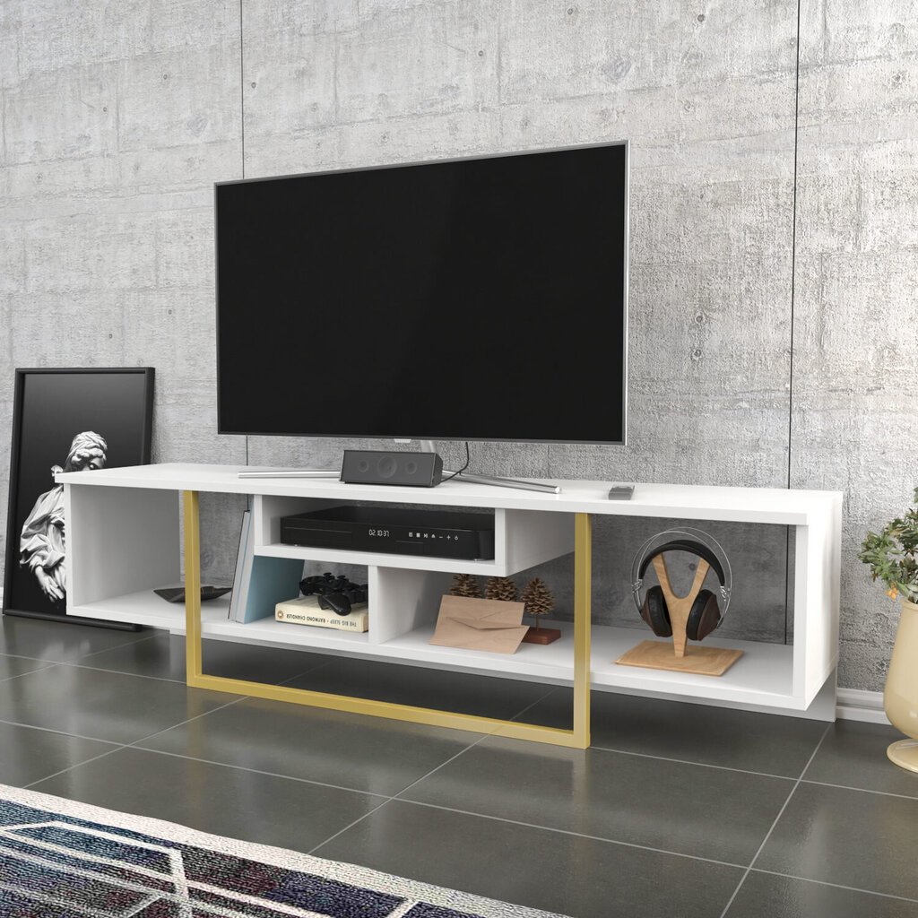 TV stovas Asir, 150x35,2x40 cm, baltas/auksinis kaina ir informacija | TV staliukai | pigu.lt