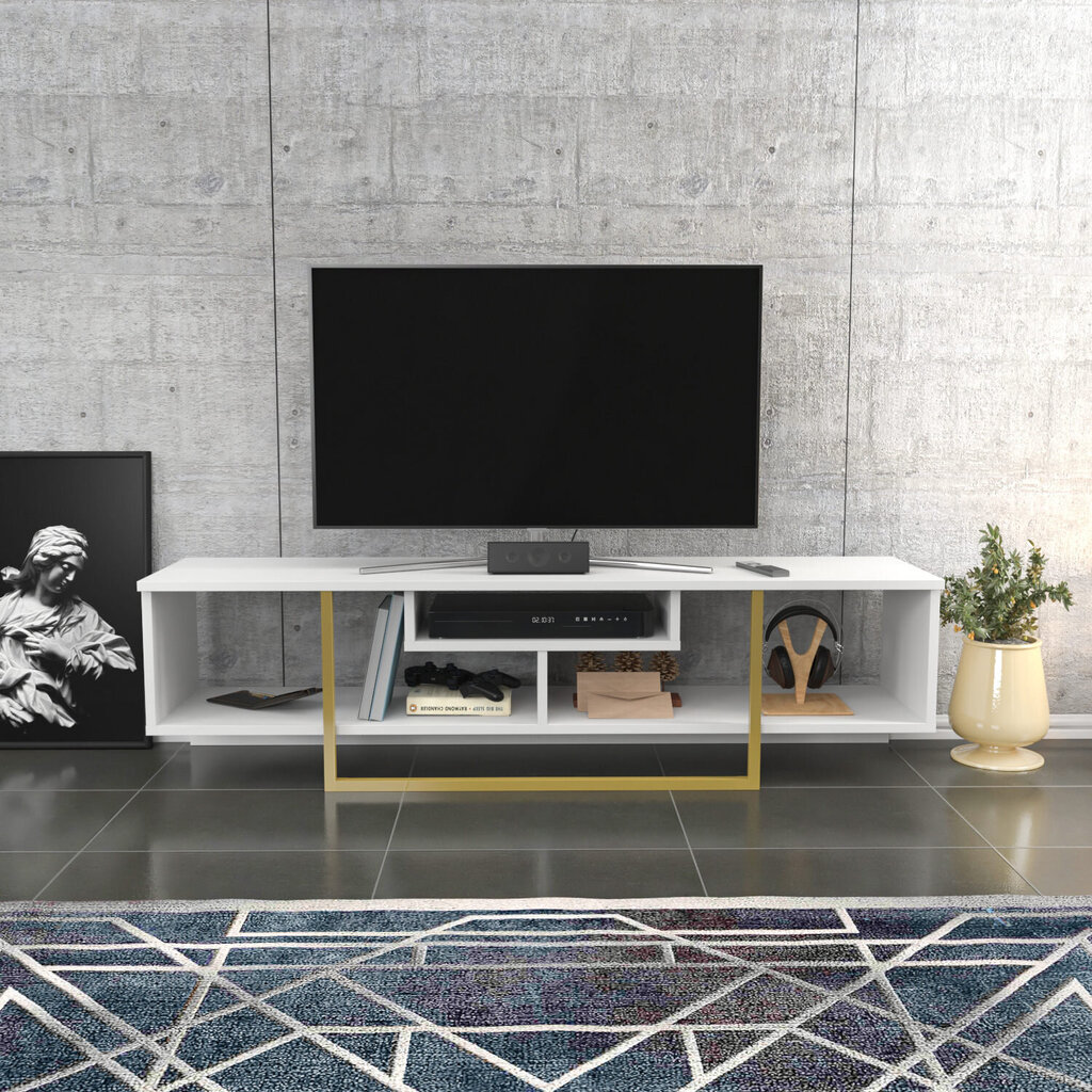 TV stovas Asir, 150x35,2x40 cm, baltas/auksinis kaina ir informacija | TV staliukai | pigu.lt