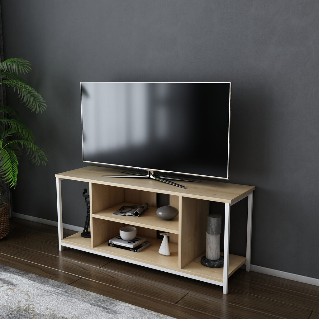 TV stovas Asir, 120x35x50,8 cm, baltas/smėlio spalvos kaina ir informacija | TV staliukai | pigu.lt
