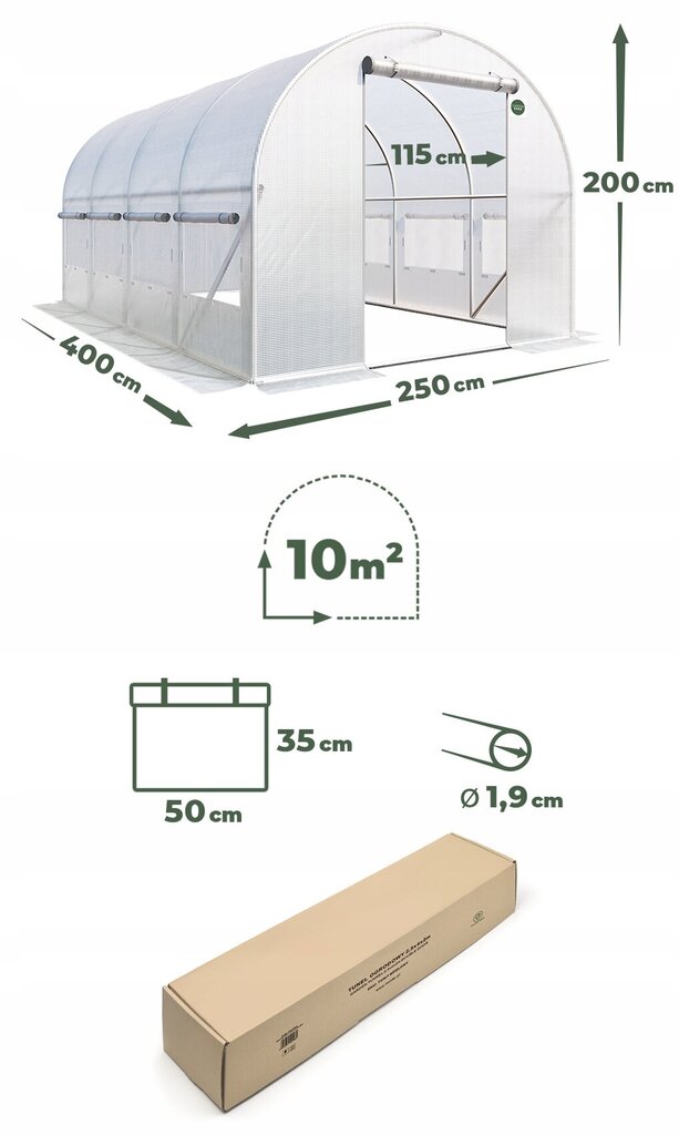 Sodo tunelis - šiltnamis 4x2.5 m цена и информация | Šiltnamiai | pigu.lt