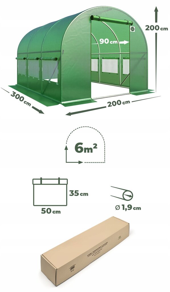 Sodo tunelis - šiltnamis 3x2 m kaina ir informacija | Šiltnamiai | pigu.lt