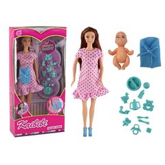 Nėščia lėlė su rožine suknele ir priedais Lean Toys, 14d. kaina ir informacija | Žaislai mergaitėms | pigu.lt