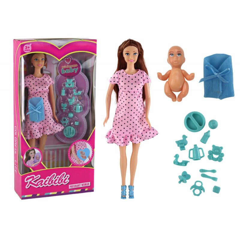 Nėščia lėlė su rožine suknele ir priedais Lean Toys, 14d. цена и информация | Žaislai mergaitėms | pigu.lt