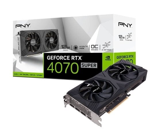 PNY GeForce RTX 4070 Super OC DF Verto (VCG4070S12DFXPB1-O) kaina ir informacija | Vaizdo plokštės (GPU) | pigu.lt