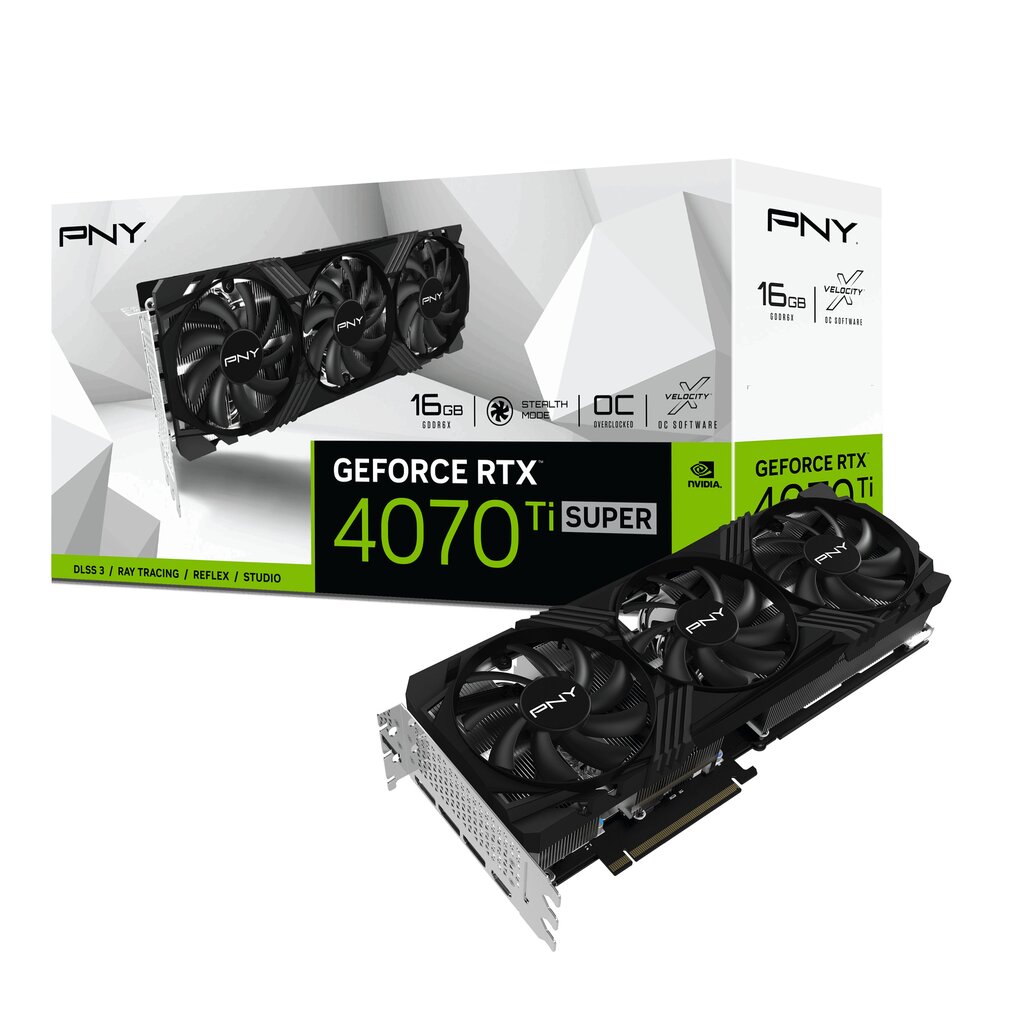 PNY GeForce RTX 4070 Ti Super Verto Overclocked Triple Fan (VCG4070TS16TFXPB1-O) kaina ir informacija | Vaizdo plokštės (GPU) | pigu.lt