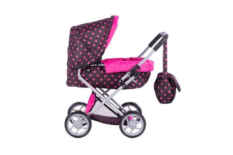 Lėlių vežimėlis su stogeliu, juodas/rožinis kaina ir informacija | Žaislai mergaitėms | pigu.lt