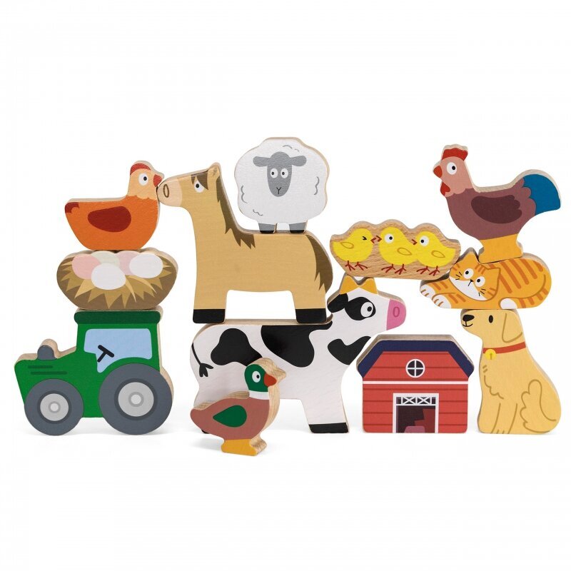 Medinės kaladėlės Viga Ūkio gyvūnai, 12 d. kaina ir informacija | Žaislai kūdikiams | pigu.lt
