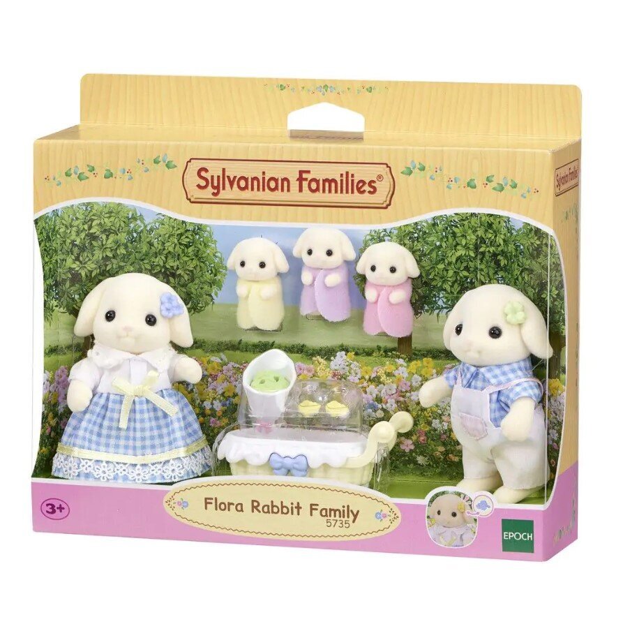 Figūrėlių rinkinys Sylvanian Families Flora Rabbit Family kaina ir informacija | Žaislai mergaitėms | pigu.lt