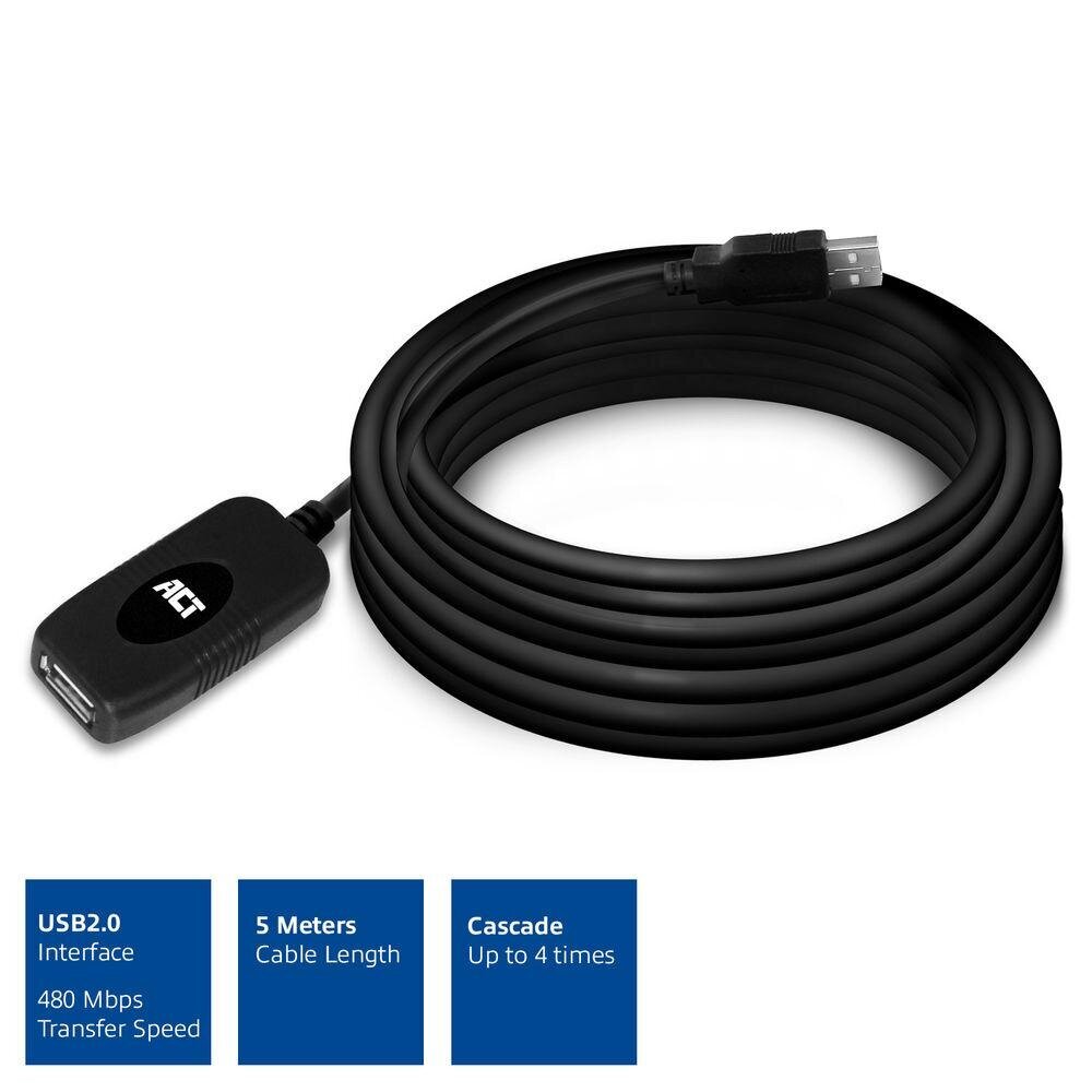 Act USB 2.0, 5 m kaina ir informacija | Kabeliai ir laidai | pigu.lt
