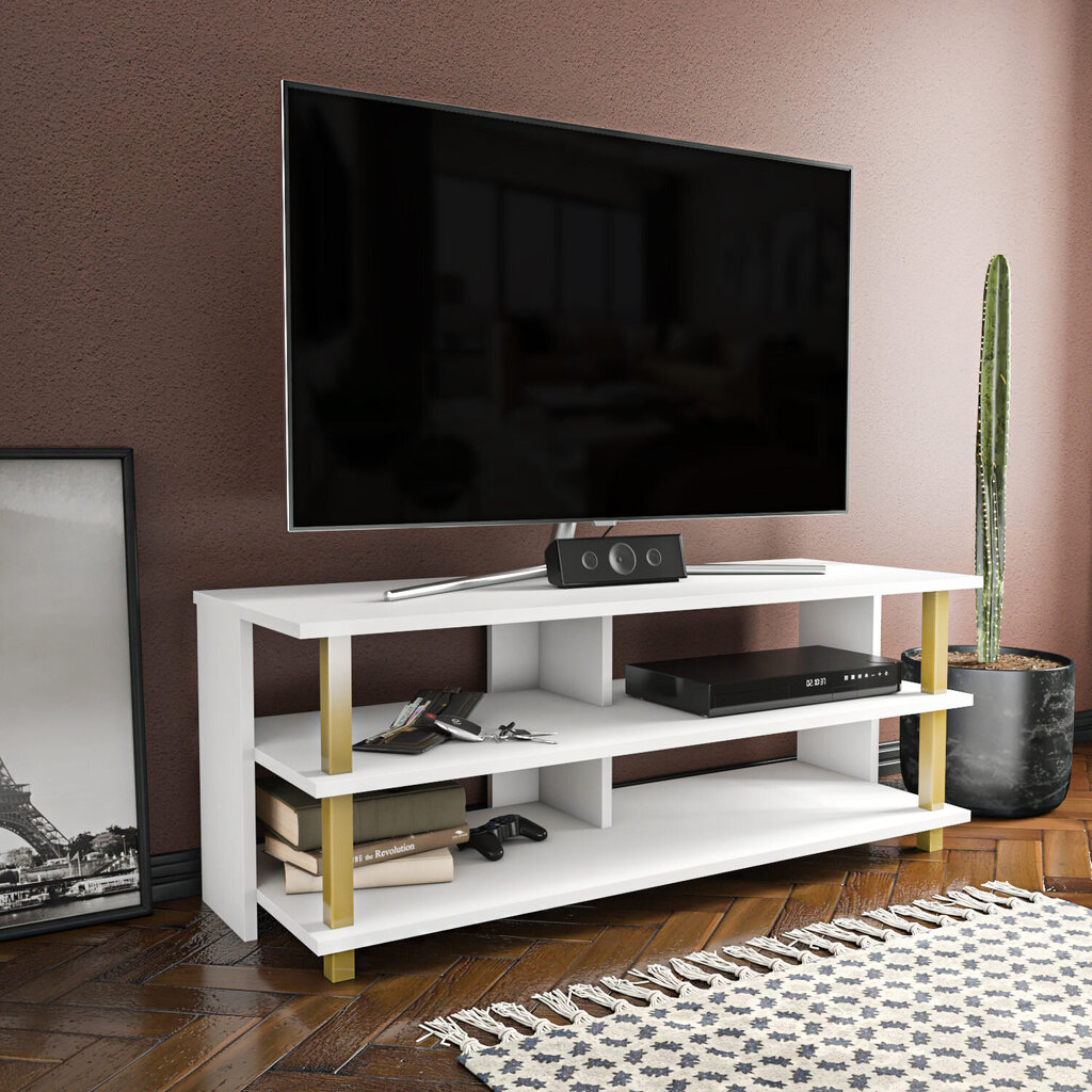 TV stovas Asir, 120x44,6x47,4 cm, auksinis/baltas kaina ir informacija | TV staliukai | pigu.lt
