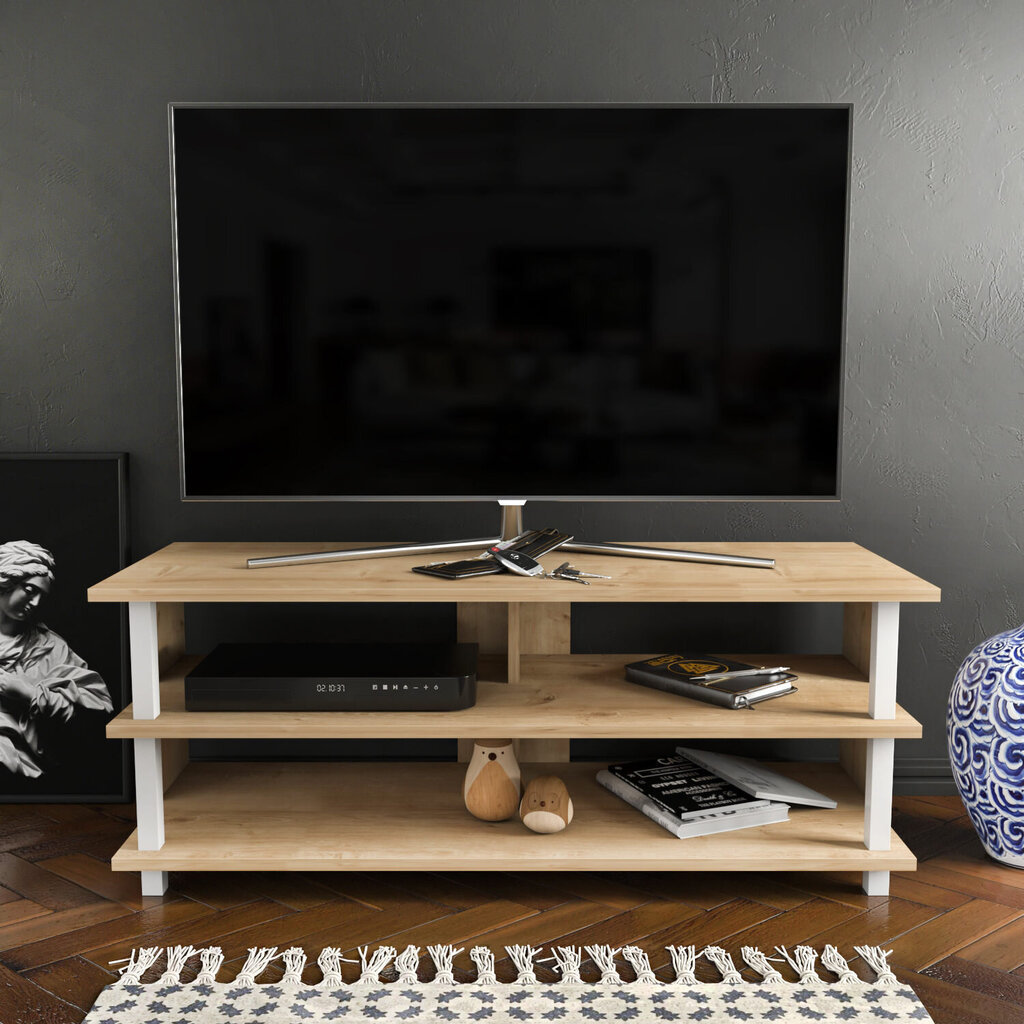 TV stovas Asir, 120x44,6x47,4 cm, baltas/rudas kaina ir informacija | TV staliukai | pigu.lt