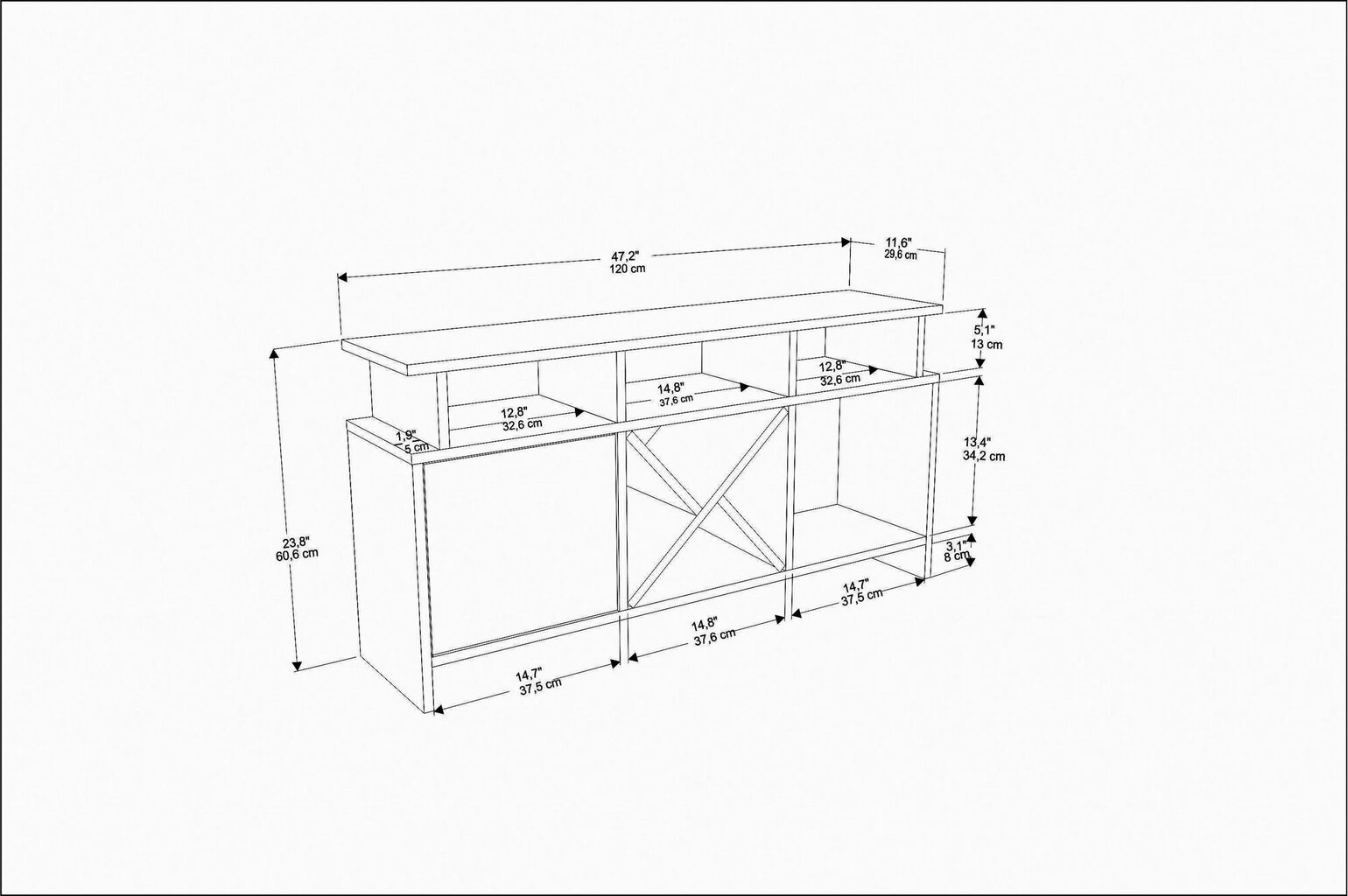 TV stovas Asir, 120x29,9x60,6 cm, pilkas/baltas kaina ir informacija | TV staliukai | pigu.lt