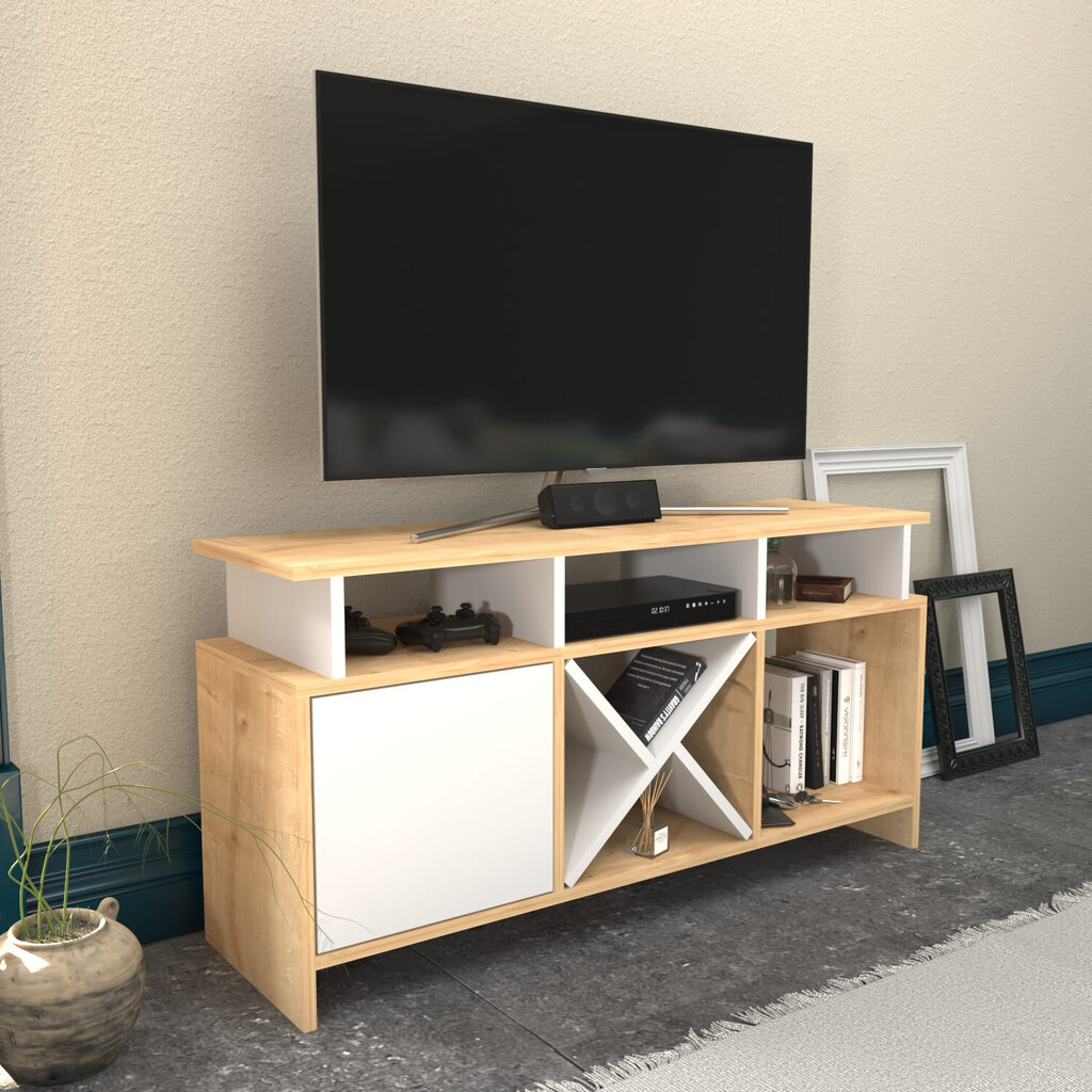 TV stovas Asir, 120x29,9x60,6 cm, smėlio spalvos/baltas цена и информация | TV staliukai | pigu.lt