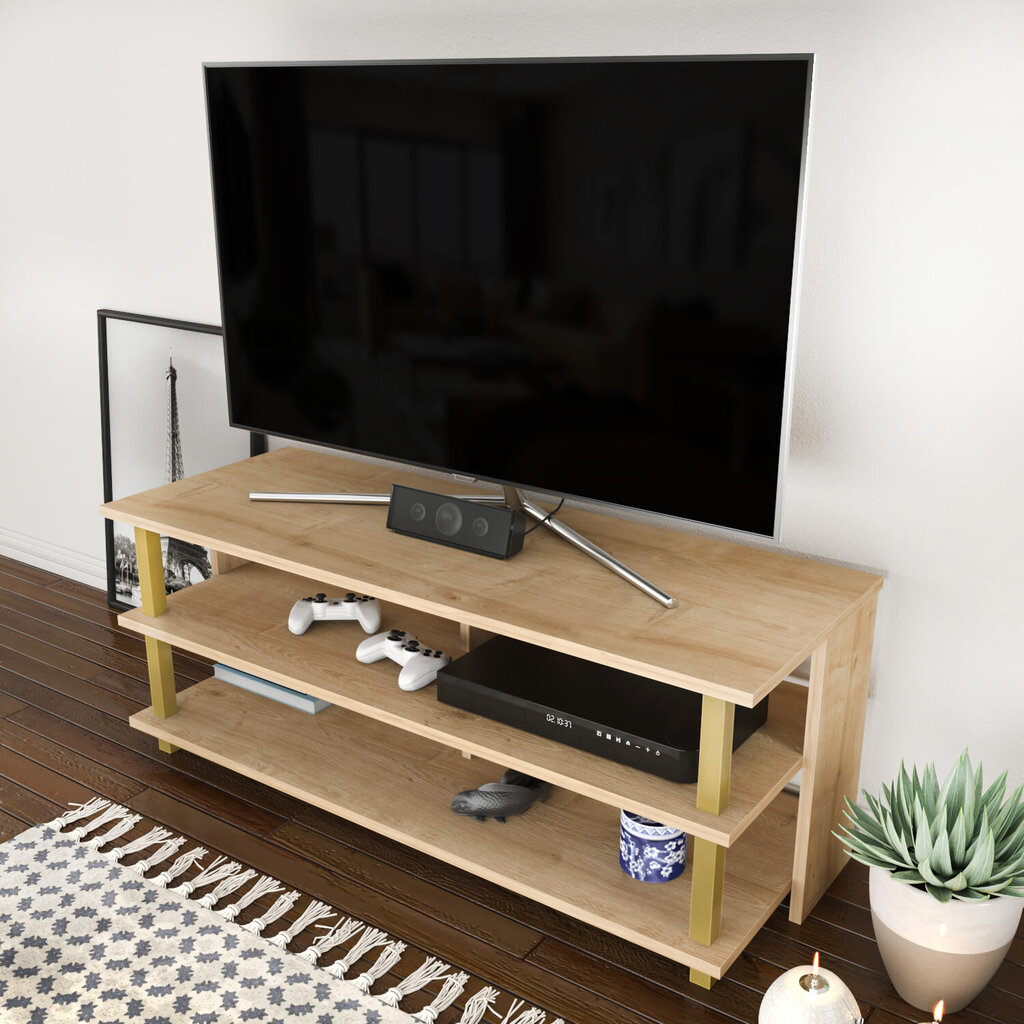 TV stovas Asir, 120x44,6x47,4 cm, auksinis/smėlio spalvos kaina ir informacija | TV staliukai | pigu.lt