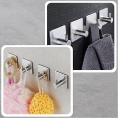 Крючки-клейки серебристого цвета, 4 шт. цена и информация | Аксессуары для ванной комнаты | pigu.lt