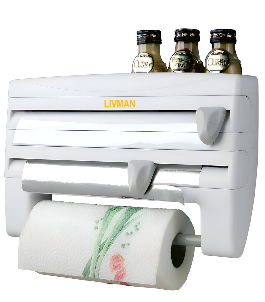 4 viename daugiafunkcinis stelažas virtuvei LIVMAN LEZ-94- pagardų laikiklis, folijos ir maistinės plėvelės laikiklis bei pjaustyklės ir popierinių rankšluosčių laikiklis цена и информация | Virtuvės įrankiai | pigu.lt