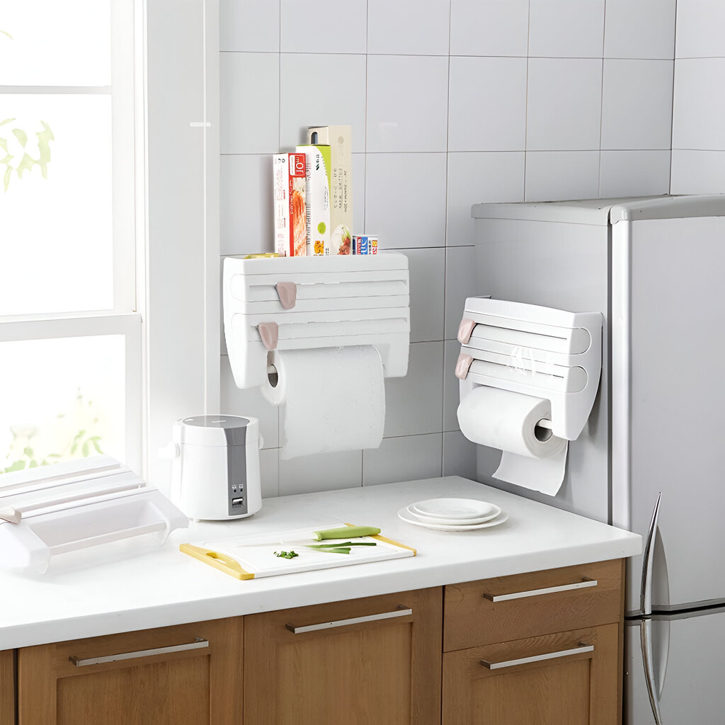 4 viename daugiafunkcinis stelažas virtuvei LIVMAN LEZ-94- pagardų laikiklis, folijos ir maistinės plėvelės laikiklis bei pjaustyklės ir popierinių rankšluosčių laikiklis kaina ir informacija | Virtuvės įrankiai | pigu.lt