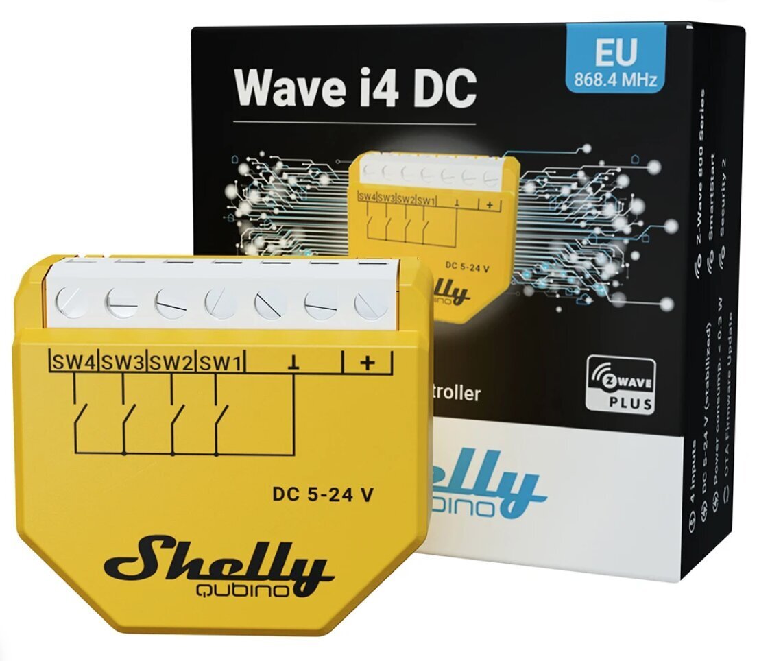 Skaitmeninių įėjimų Wifi valdiklis Shelly Qubino Wave i4 DC kaina ir informacija | Apsaugos sistemos, valdikliai | pigu.lt