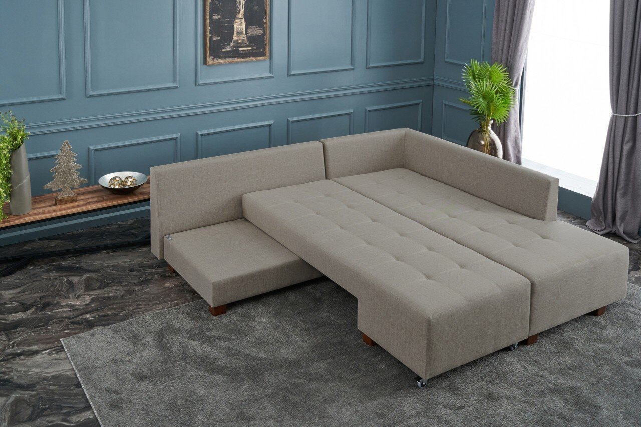 Minkštas kampas Asir Manama Corner Sofa Bed Right, smėlio spalvos kaina ir informacija | Minkšti kampai | pigu.lt