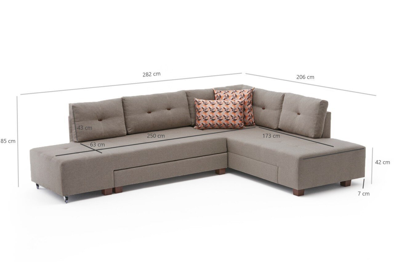 Minkštas kampas Asir Manama Corner Sofa Bed Right, smėlio spalvos kaina ir informacija | Minkšti kampai | pigu.lt