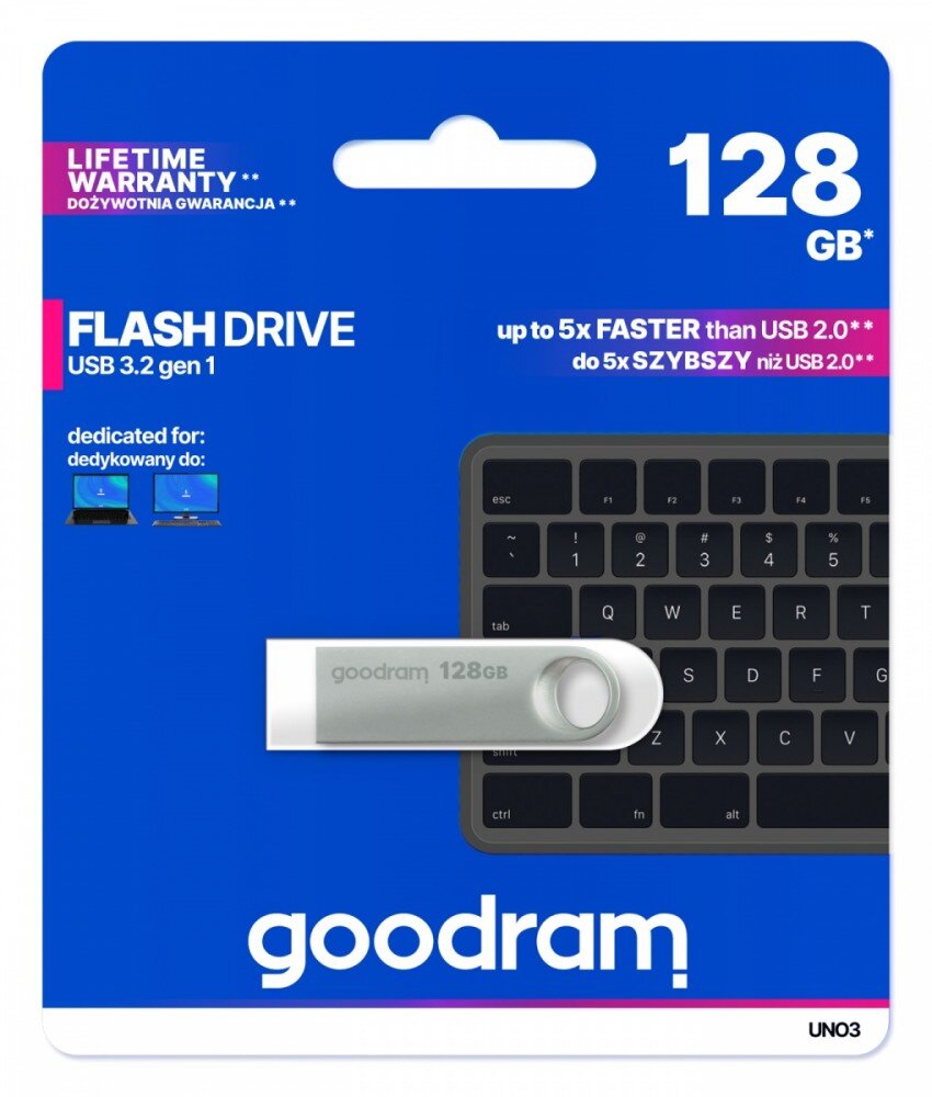 Goodram Pendrive UNO3 128GB USB 3.2 kaina ir informacija | USB laikmenos | pigu.lt