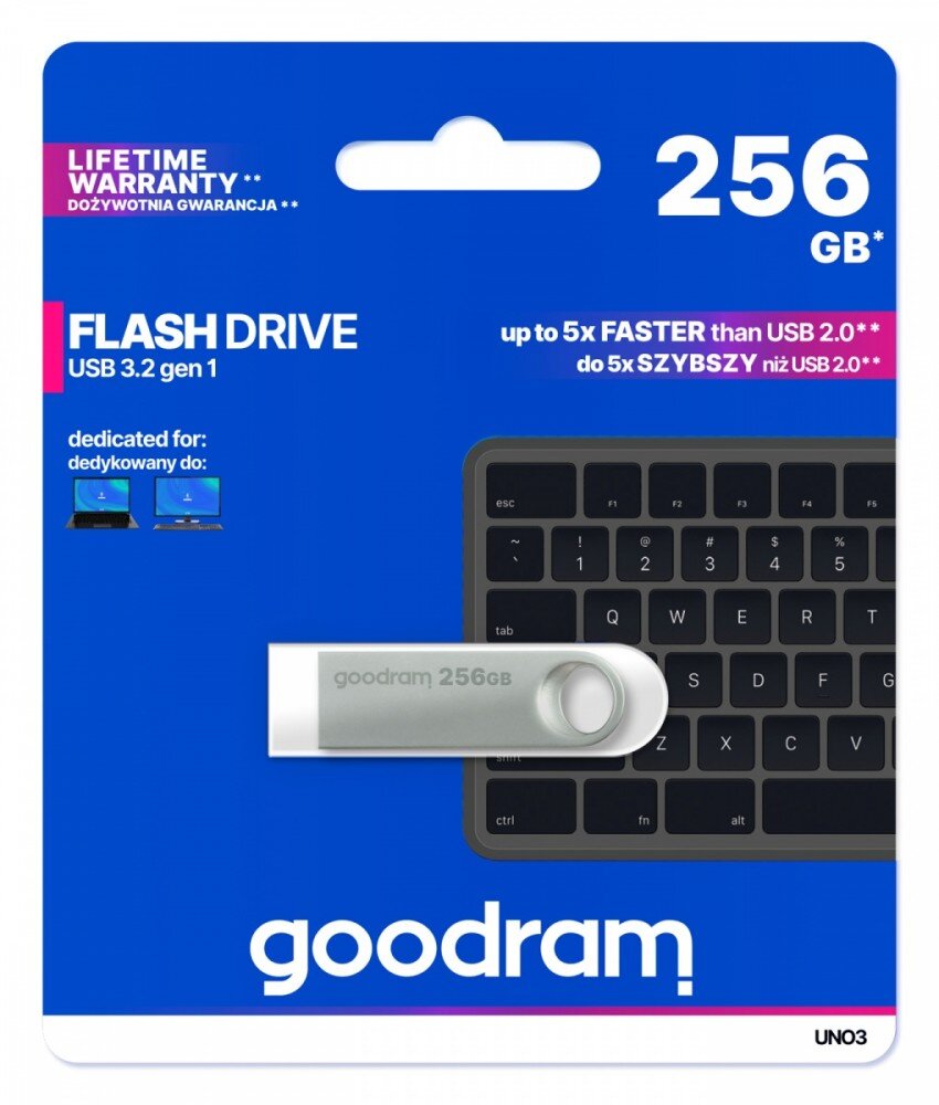 Goodram Pendrive UNO3 256GB USB 3.2 kaina ir informacija | USB laikmenos | pigu.lt