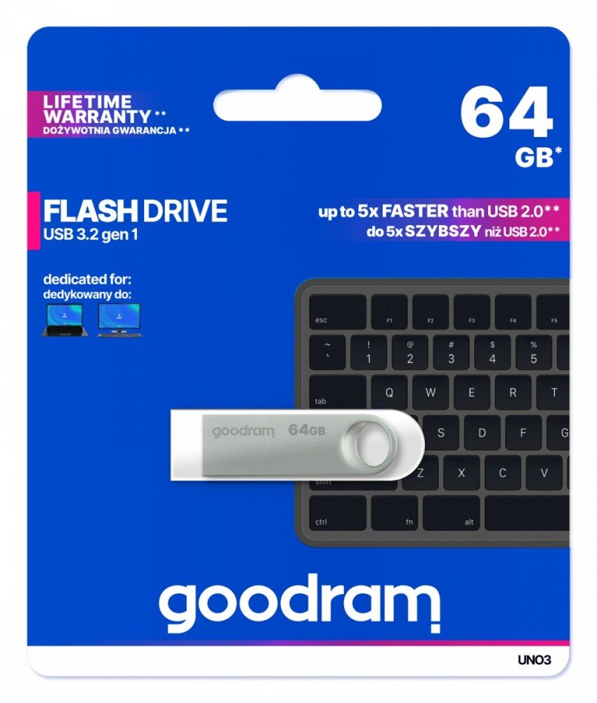 Goodram Pendrive UNO3 64GB USB 3.2 цена и информация | USB laikmenos | pigu.lt