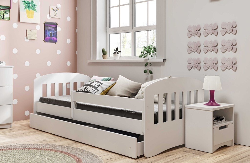 Vaikiška lova su stalčiumi ir čiužiniu Kocot Kids Classic 1, balta kaina ir informacija | Vaikiškos lovos | pigu.lt