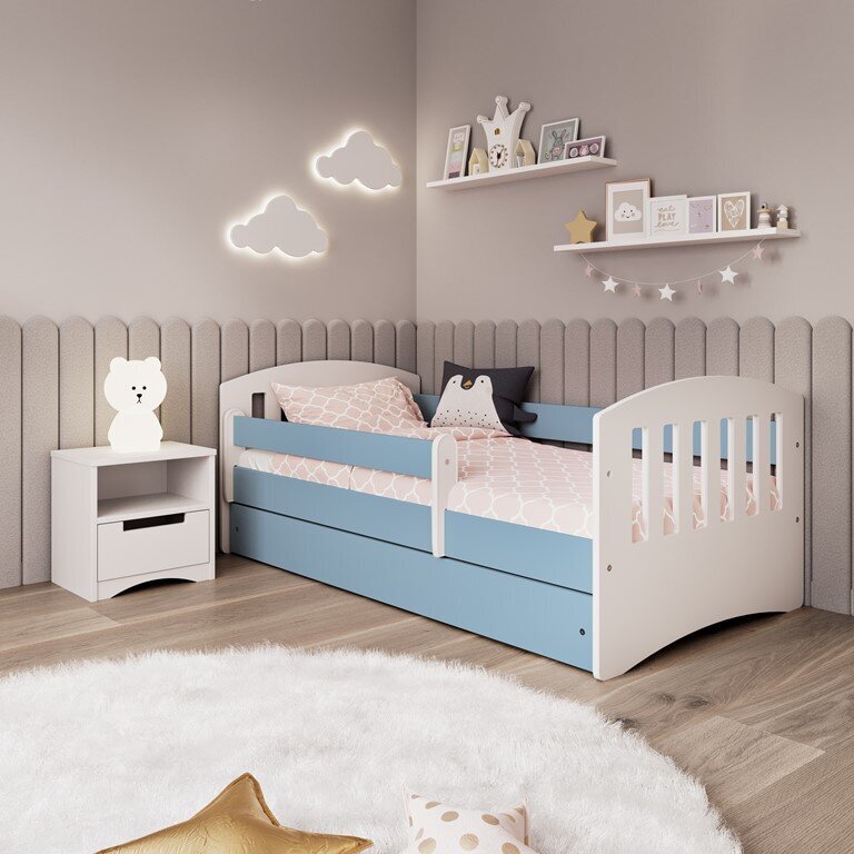 Vaikiška lova be stalčiaus su čiužiniu Kocot Kids Classic 1, mėlyna kaina ir informacija | Vaikiškos lovos | pigu.lt
