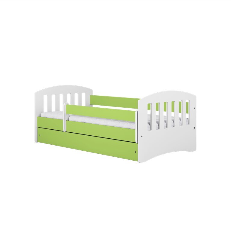 Vaikiška lova su stalčiumi ir čiužiniu Kocot Kids Classic 1, žalia цена и информация | Vaikiškos lovos | pigu.lt
