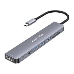 Lention 8in1 Hub USB-C to 3x USB 3.0 + SD|TF + PD + USB-C + HDMI 4K60Hz (gray) цена и информация | Адаптеры, USB-разветвители | pigu.lt