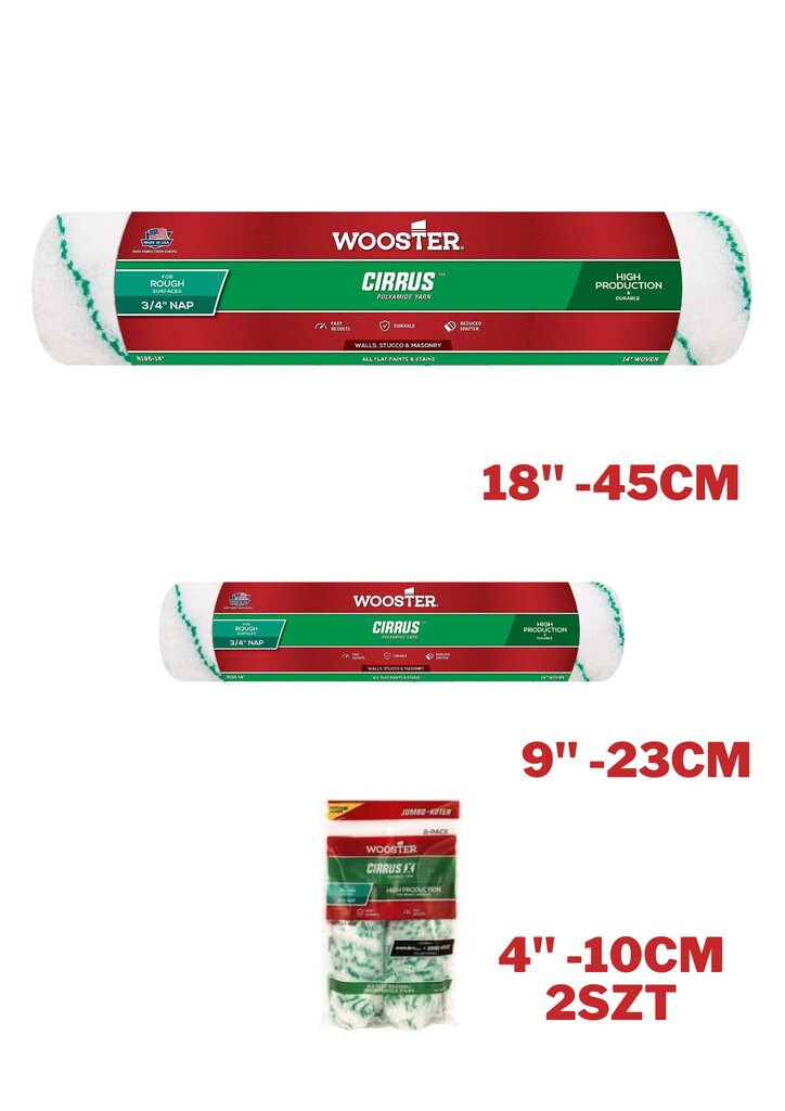 Wooster Cirrus ritinėlių rinkinys su 13 ir 19 mm skersmens plaušeliais kaina ir informacija | Mechaniniai įrankiai | pigu.lt