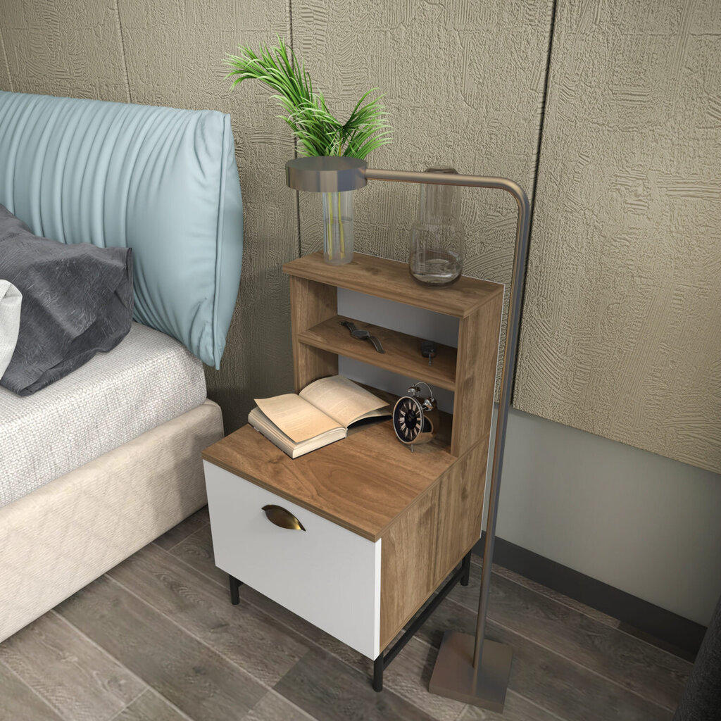 Naktinis staliukas Asir, 45x83x22,5 cm, rudas/baltas kaina ir informacija | Spintelės prie lovos | pigu.lt