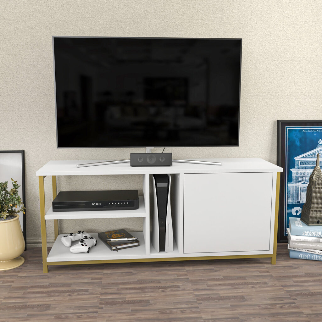 TV stovas Asir, 120x35,3x50,8 cm, auksinis/baltas kaina ir informacija | TV staliukai | pigu.lt