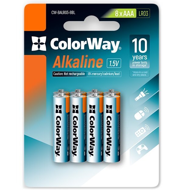 Colorway spalvota šarminė baterija AAA, 8 vnt. kaina ir informacija | Elementai | pigu.lt