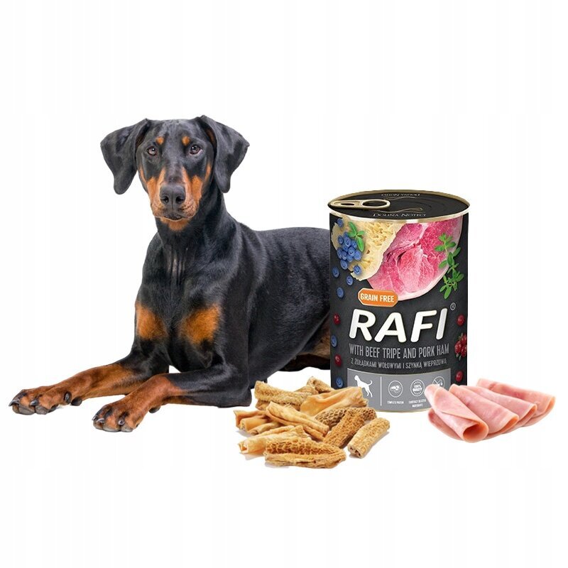 Rafi su jaučių skrandžiais ir kumpiu, 24x400 g kaina ir informacija | Konservai šunims | pigu.lt