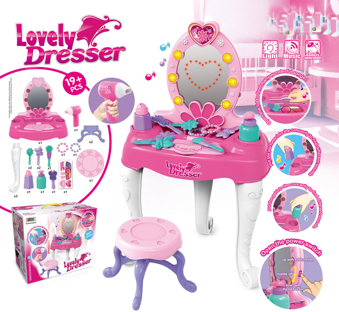 Tualetinis staliukas mergaitei Lovely Dresser kaina ir informacija | Žaislai mergaitėms | pigu.lt