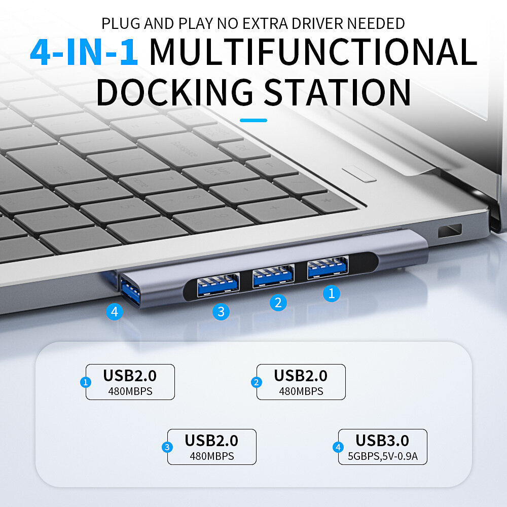 USB daugiafunkcinė HUB stotis, 4 in 1 kaina ir informacija | Adapteriai, USB šakotuvai | pigu.lt