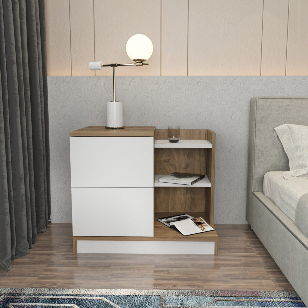 Naktinis staliukas Asir, 72x45x60 cm, baltas/rudas kaina ir informacija | Spintelės prie lovos | pigu.lt