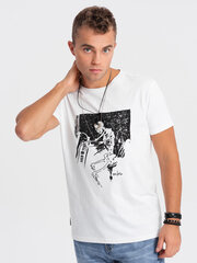 мужская футболка из хлопка с принтом - белая v1 om-tspt-0159 124342-7 цена и информация | Футболка мужская | pigu.lt