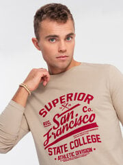 Мужская футболка с длинным рукавом с университетским узором — песочный v1 om-lspt-0116 124238-7 цена и информация | Мужские футболки | pigu.lt