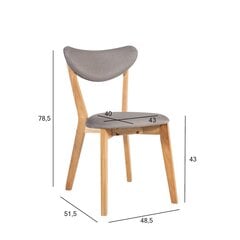 Комплект из 2 стульев JONNA 48,5x51,5x78,5см, сиденье покрыто серым текстилем, ножки и рама: каучуковое дерево, цвет: натуральный цена и информация | Стулья для кухни и столовой | pigu.lt
