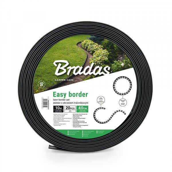 Vejos bordiūro rinkinys Bradas Easy Border 40mm, 10m, juodas, 60 d, 3 vnt. цена и информация | Tvoros ir jų priedai | pigu.lt