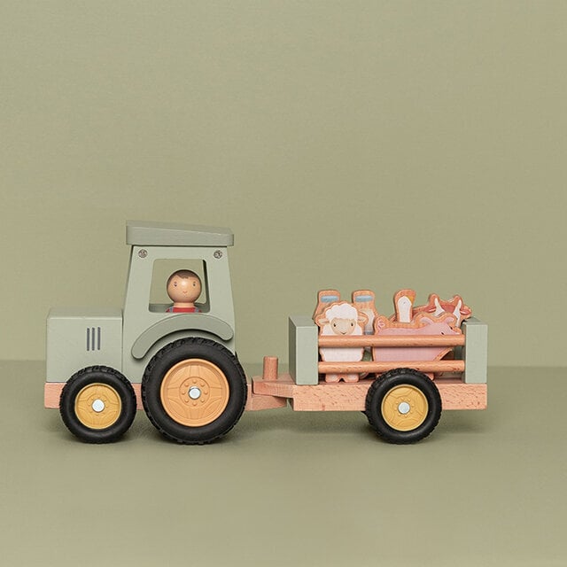 Medinis traktorius su priekaba ir gyvūnais Little dutch Linksmasis ūkis kaina ir informacija | Žaislai berniukams | pigu.lt
