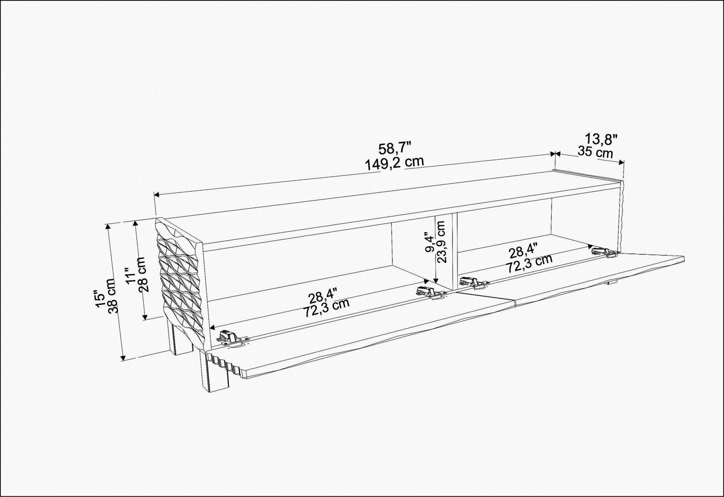 TV stovas Asir, 149,2x35x38 cm, juodas/baltas цена и информация | TV staliukai | pigu.lt