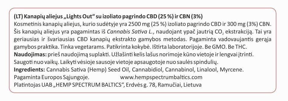 CBD 25% + CBN 3% kanapių aliejus Hemp Spectrum Baltics, 10 ml цена и информация | Eteriniai, kosmetiniai aliejai, hidrolatai | pigu.lt