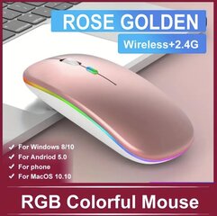 Эргономичная беспроводная мышь с подсветкой, розовая цена и информация | Мыши | pigu.lt