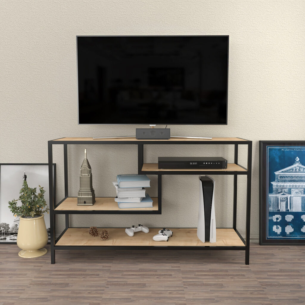 TV stovas Asir, 120x39x75 cm, rudas/juodas kaina ir informacija | TV staliukai | pigu.lt