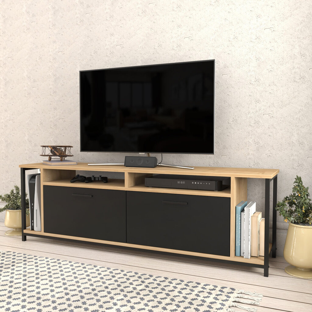 TV stovas Asir, 160x35x50,8 cm, juodas/rudas цена и информация | TV staliukai | pigu.lt